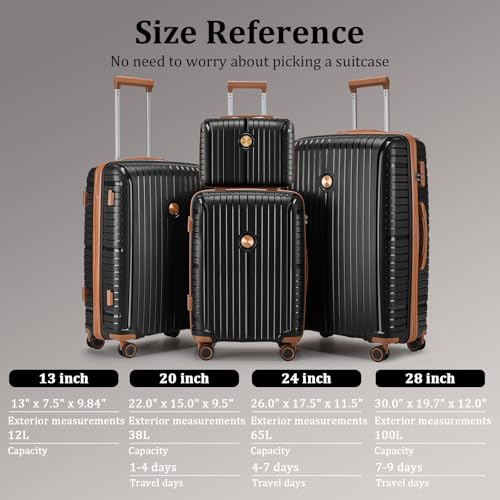 Image of Joyway Luggage Sets 6 Piece PP Hardside Carry on Suitcase with Spinner Wheels and TSA Lock for Travel, Black Brown