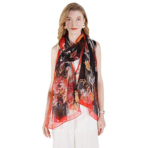 DANA XU 100% Pure Mulberry Crinkle Georgette Silk Large Size Wedding Pashmina Shawls and Wraps travel floral Scarf for Women