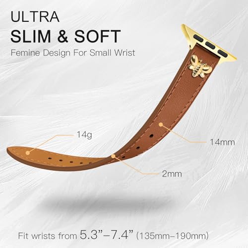 Image of JR.DM Slim Leather Bands Compatible with Apple Watch Band 38mm 40mm 41mm 42mm 44mm 45mm 46mm 49mm, Genuine Leather Band with Charms, Feminine Design for Iwatch Ultra SE Series 11 10 9 8 7 6 5 4 3 2 1