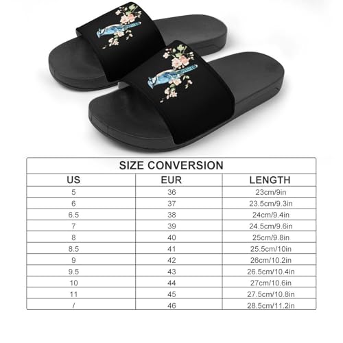 Watercolor Blue Jay with Flowers Non Slip Slides Sandals for Women Men Quick Drying Shower Shoes for Bathroom Pool Beach2