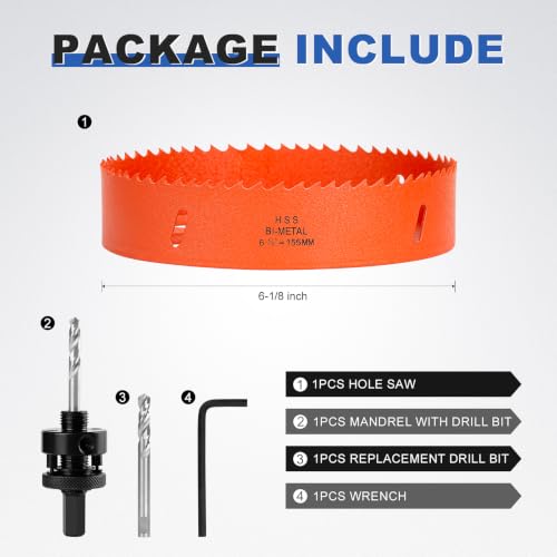 Image of 6-1 /8 Inch Hole Saw 6.125 inch Circle Drill Bit Wood Metal Drywall Plastic Pipe