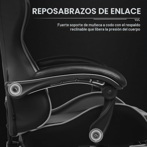 Miniatura 6 de Gtplayer Silla De Videojuegos Ergonómica Para Masaje Con Reposapiés Y Soporte Lumbar, Altura Ajustable, Asiento Giratorio De 360 Y Reposacabezas Para Oficina, Color Blanco