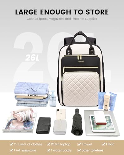 Image of LOVEVOOK Lunch Backpack for Women, 15.6 Inch Laptop Bag with Insulated Cooler Lunch Box, Work Backpack for Teacher Nurse, Travel Backpack Lunch Bag for Camping Picnic Daily Use, Black Beige