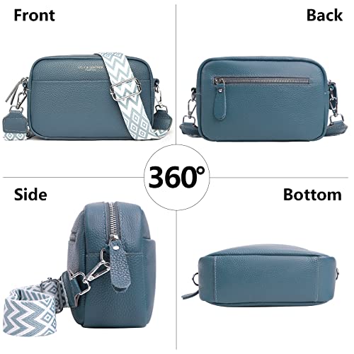 Crossbody Bag for Women Genuine Leather Wide Strap Shoulder Bag Purse Trendy Design Camera Crossbody Purse Top Zip3