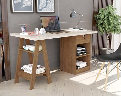 ESCRIVANINHA CAVALETE PARA COMPUTADOR/ESTUDOS -BALI - OFF-WHITE/CANELA