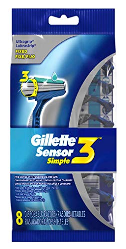 Sensor 3 Men's Simple Disposable Razor 8 Count (3 Pack)