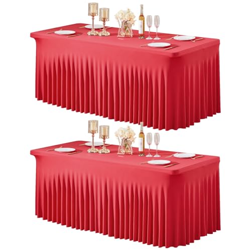 Mantel Antimanchas,Mantel Mantel rectangular de fibra de poliéster, mantel de boda blanco for Navidad, ducha, eventos de cumpleaños, decoración de banquete, comedor en el hogar(2 Pcs Red,8ft)