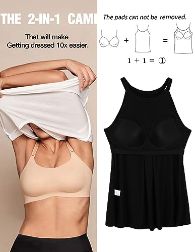 Image of Camisoles for Women with Built in Bra Adjustable Strap Tank Tops Cami Sleeveless Summer Tops for Workout Sleeping Traveling