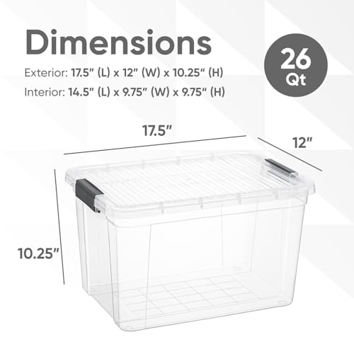 Image of Superio 26.5 Quart Clear Plastic Storage Boxes with Lids, Stackable Organizer Containers, BPA-Free Storage Bins for Home, Office, School & Dorm, 10 Pack