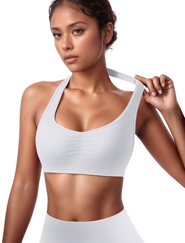 Image of OMKAGI Halter Sports Bras for Women Open Back Workout Bras Padded Yoga Bra Gym Tops
