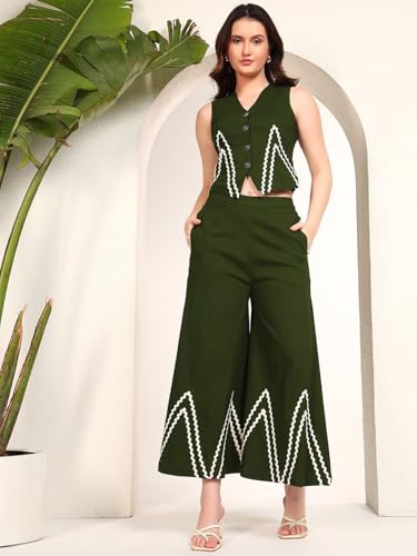 Image of JAIPURFAME Women's Trendy V-Neck Waistcoat With Trousers, Stylish Formal Two-Piece Outfit,Women's Smart Formal Wear Set