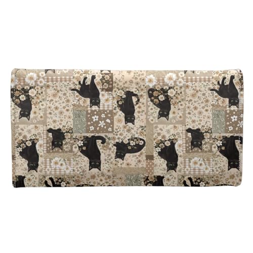 Image of AFPANQZ Black Cat Floral Womens Wallets Leather Trifold Multi Card Holder Slots Wallet, Ladies' Leather Card Pouch Bag for Keys Lipstick Cit Cards Holder