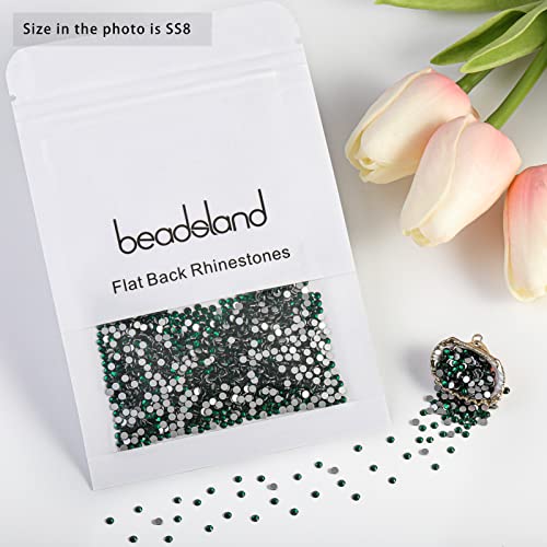 Image of Beadsland 2880pcs Flat Back Crystal Rhinestones Round Gems for Nail Art and Craft Glue Fix,Emerald,SS8,2.3-2.5mm | Flatback Glass Gems, 2.3-2.5mm, for Nail Art Craft, Glue Fix,Dark Green