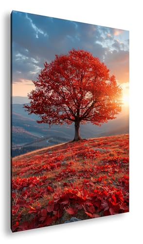 Arbre rouge tableau sur toile 90x60 cm deyoli pour la décoration murale du salon