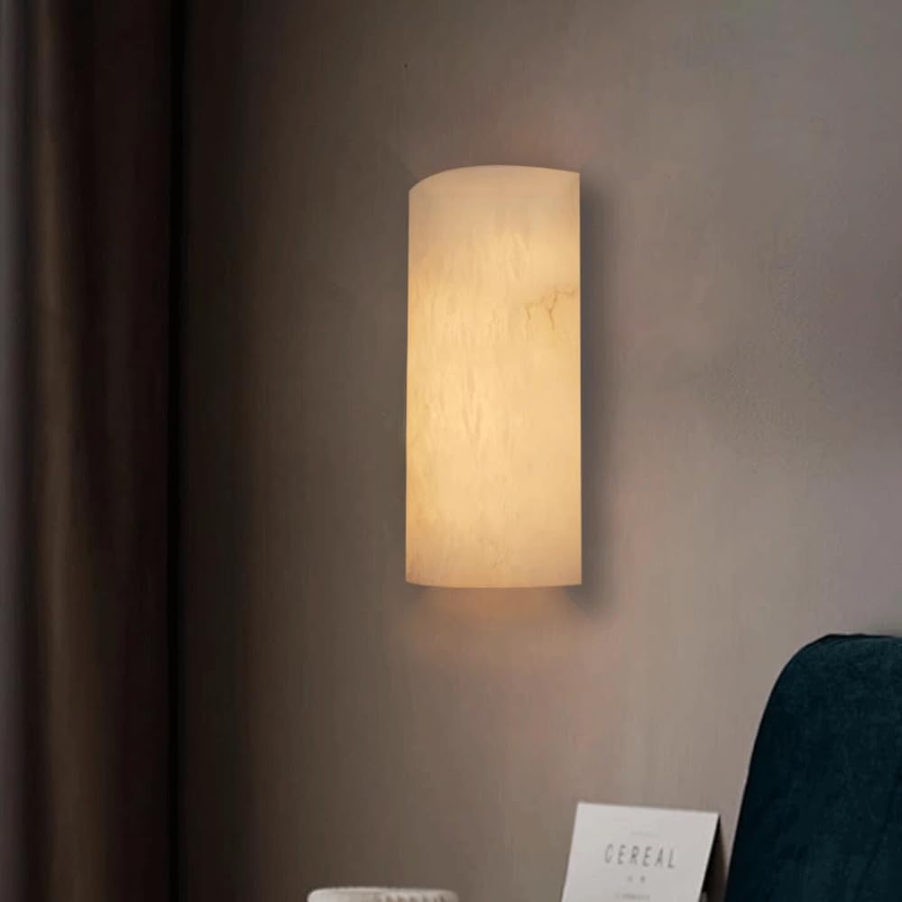 HUAYUSEDF Alabaster Wall Sconces 11.81 Natural Marble Lights Sconce Lighting Hardwired Indoor Fixtures with G9 Modern 3000K Stone Lamps for Stair Bedroom Bathroom Vanity Light