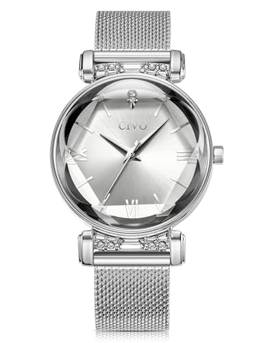 CIVO Ladies Watches for Women Silver: Waterproof Stainless Steel Mesh Strap Analog Wrist - Gifts for Women