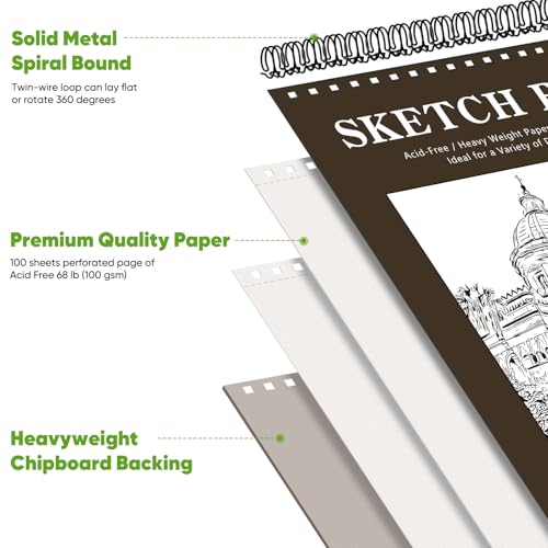 Image of Soucolor 11 inchx14 inch Large Sketchbook,100 Sheets Thick Acid Free Sketch Pad