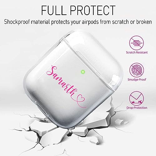 Image of MITZVAH Custom Name Personalised Airpod 2 Case for Airpods 1st and Airpod 2nd Generation Case Cover, Customized Airpods 2 Transparent case with Keychain (Heart After Name-Pink)