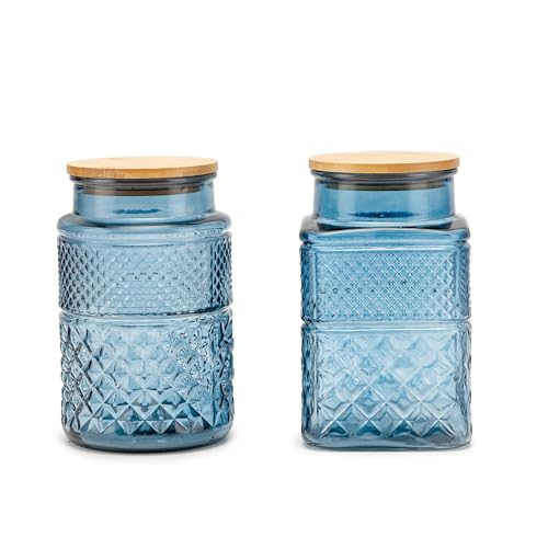 60 FL oz/0.5 Gal Vintage Glass Jar with Airtight Lid, Blue Set of 2