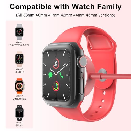 Image of 2Pack Red for Apple Watch Charger USB Magnetic Wireless Fast iWatch Charger Portable Compatible with iWatch Ultra /Series 9 /8 /7 /6 /SE /SE2 /5 /4 /3 /2 /1-[3.3FT]