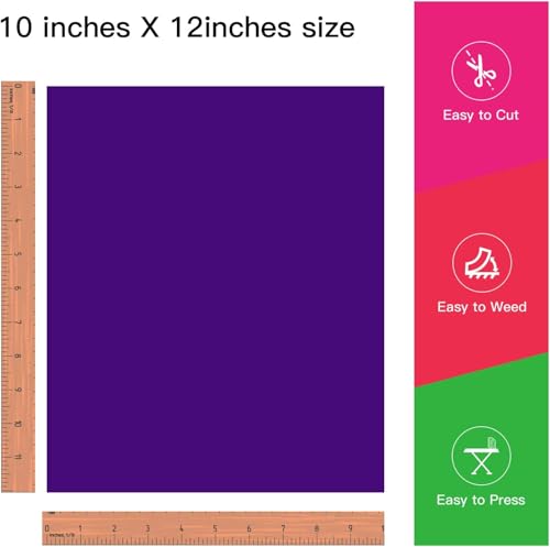 JANDJPACKAGING Purple Heat Transfer Vinyl HTV for T-Shirts 12 x 10 Inches 10 Pack Purple Iron on Vinyl - Thumbnail 2