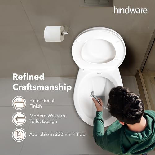 Image of Hindware Classik Wall Hung Western Commode for Bathroom | Made of Ceramic | P-230 Trap | Soft Close Feature | Star White | Oval Shape | Wall Mount Ewc | 10-Year Manufacturer Warranty