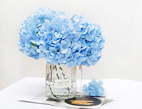 Duhouse Artificial Hydrangea Silk Flower Heads With Stem Fake Blue Hydrangea Bigger Flowers For Wedding Home Garden Centerpiece Pack Of 6 #TOP1
