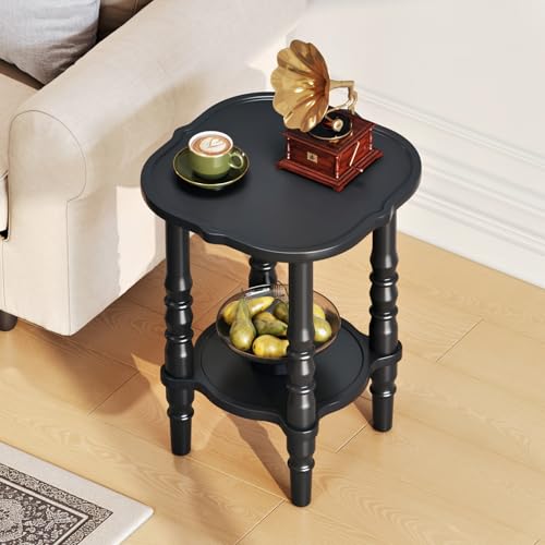 Image of Uniclinens Solid Wood End Side Table - Small Wooden Nightstand for Living Room Bedroom, Black