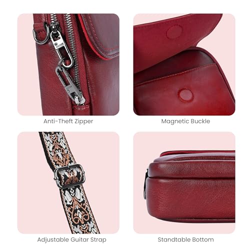 Image of HESHE Small Leather Crossbody Bag for Women RFID Phone Purse with Card Slot | Anti Theft,Genine Leather,Wide Adjustable Strap,Multi-Pocket Fits 6.9 inch Phone Trendy Shoulder Cross Body Bag for Daily,Travel