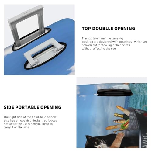 Travel Luggage Cover Protector - Two Brave Cats Are Floating On The Sea Iceberg Washable Suitcase Covers For 18-32 Inch Luggage3