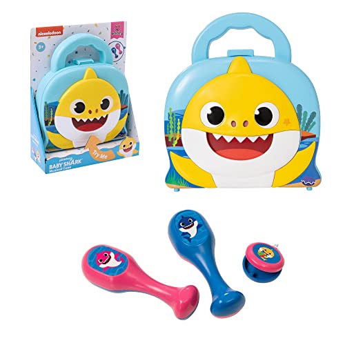 Mallette à musique bébé requin | Ensemble de jeu musical comprenant des maracas et des castagnettes | Instruments de musique sur le thème du bébé requin | Momie requin interactif chantant | Convient