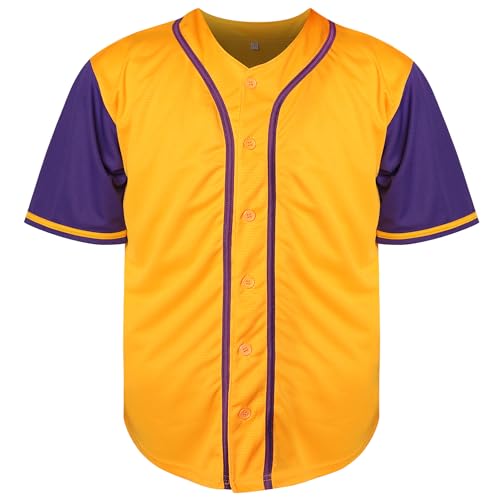 Blank Baseball Jersey, camisa deportiva de manga corta sin estampados para hombres y mujeres (X-Large, amarillo-púrpura) miniatura 2