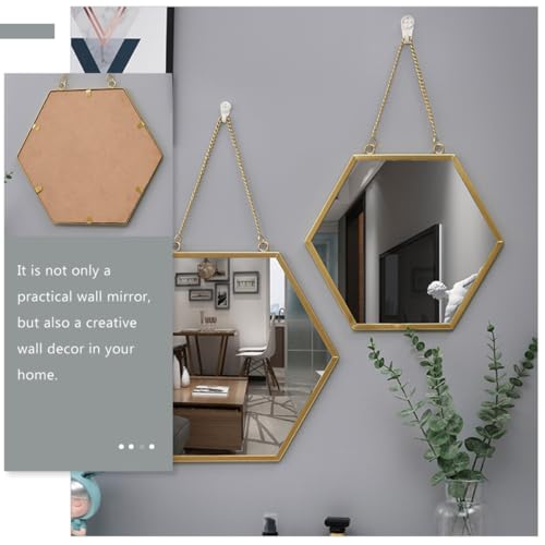 Miroir suspendu hexagonal décoratif aux détails délicats en métal - 5