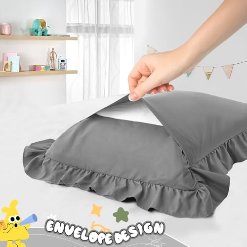 Image of 13 inchx18 inch Toddler Pillow Cases Set of 2, Dark Gray Ruffled Pillow Shams Brushed Microfiber Nursery Pillow Cover for Boys Girls, Soft Breathable Machine Washable
