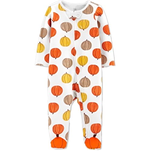 Carter's Just One You Heritage Pumpkins Sleep and Play One Piece Romper Size 3 Months White/Orange