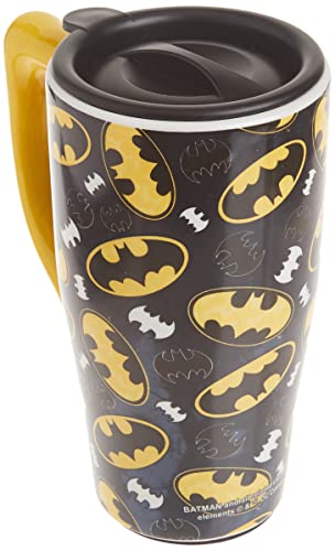 Image of Spoontiques - Ceramic Travel Mugs - Batman Logo Cup - Hot or Cold Beverages - Gift for Coffee Lovers