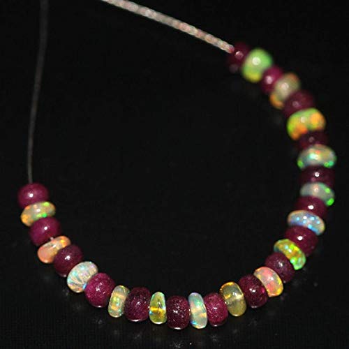 BEADS GEMSTONE Red Ruby Ethiopian Welo Fire Opal Smooth Rondelle Gemstone Craft Beads Strand 2 Inch Long 5mm Code-HIGH-21001