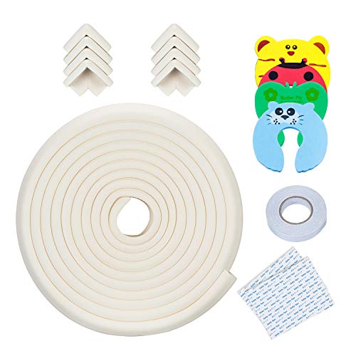 Baby Proofing Edge and Corner Guards: 13 Piece Furniture Safety Set [ 20.4ft Edge + 8 Corners + 4 Door Pinch Guard ] Oyster