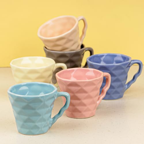 Image of The Earth Store Ceramic Diamond Multicolor Chai /Tea Cups for Serving Set Best Gift for Friends, Anniversary, Birthday | Dishwasher Safe | 150 ML Set of 6