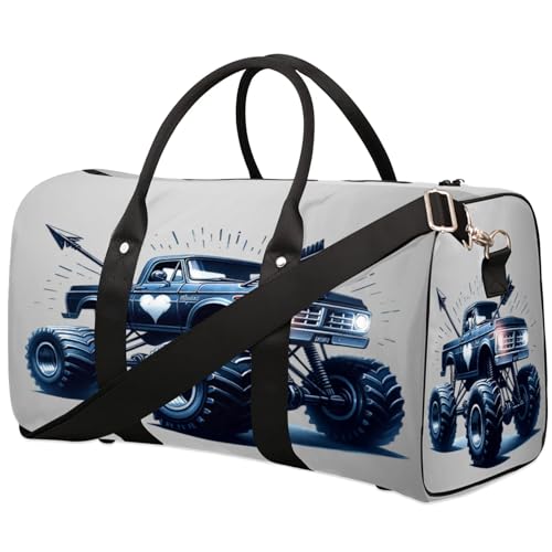 Travel Duffle Bag Truck Blue Abstract Sports Gym Bags for Women Men Weekender Overnight Bags Waterproof Carry On Tote Bag Workout Bag for Dance Swimming Yoga Hospital