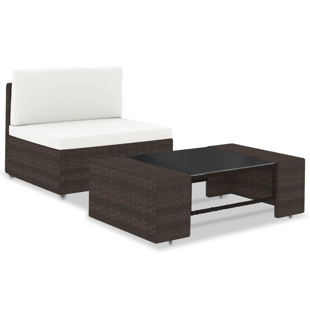 Set lounge da 2 pezzi, in polyrattan, marrone