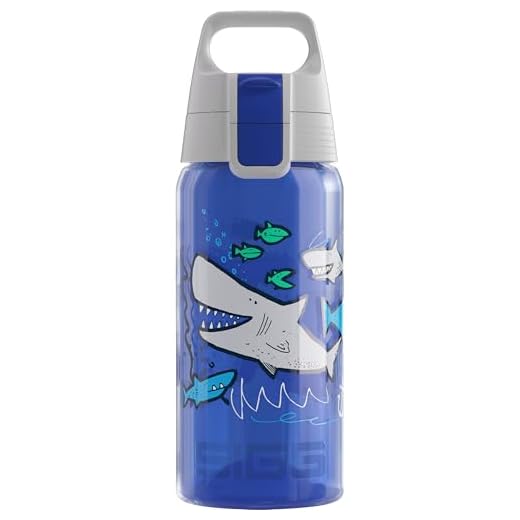 SIGG VIVA ONE Sharkies Kinder Trinkflasche (0.5l), schadstofffreie Kinderflasche mit auslaufsicherem Deckel, einhändig bedienbare Wasserflasche