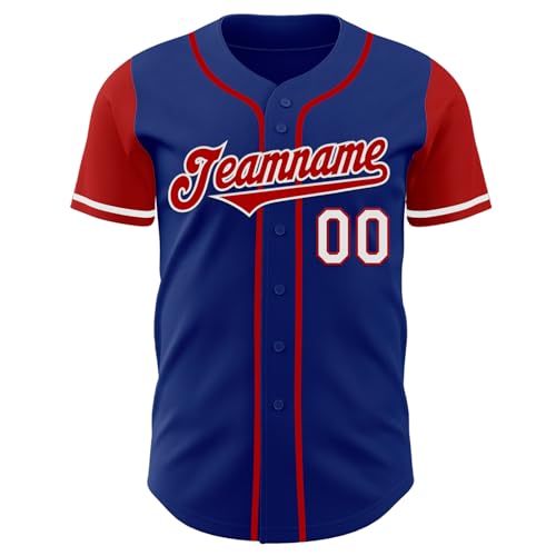 Camiseta de béisbol personalizada unisex en tonos Royal Blue-red White miniatura 2