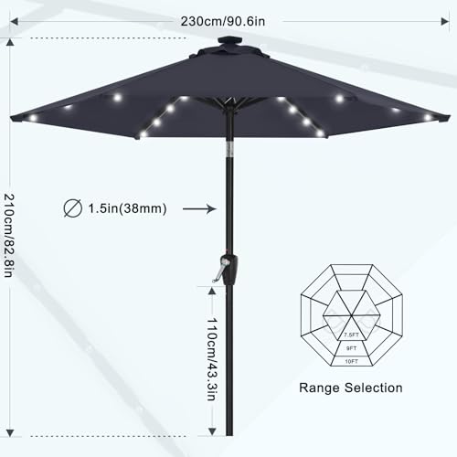 Image of MASTERCANOPY 7.5ft Patio Umbrella with Solar Lights, Navy Blue
