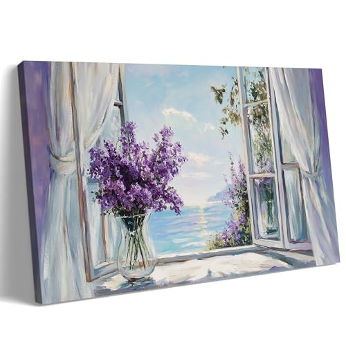 SHMAO Floral Canvas Wall Art, Rustic Farmhouse Flower Painting, Sill