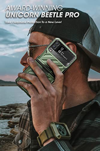 Image of SUPCASE Unicorn Beetle Pro Series Tpu And Polycarbonate Case For Samsung Galaxy Z Flip 3 5G (2021), Full-Body Dual Layer Rugged Protective Case With Holster - Guldan, Green