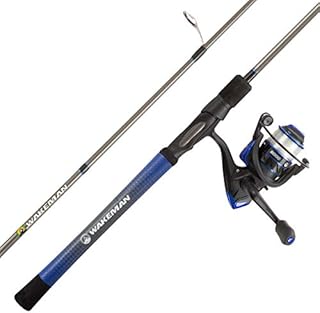 Fishing Rod and Reel Combo - Carbon Pole with Pre-Spooled Spinning Reel and Golf Grip Handle for Bass, Trout, Salmon, or Catfish by Wakeman (Blue)