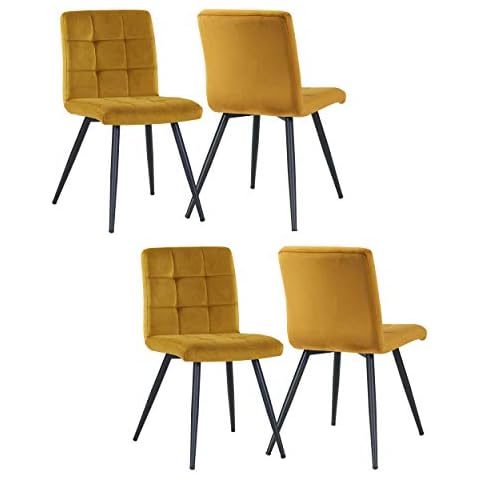 DUHOME Set of 4 Dining Chair Fabric (Velvet) Padded Chair Retro Design with Metal Legs Colour Selection 8043B, colour:yellow, material:Velvet Cover