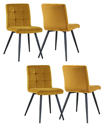 DUHOME 4X Chaise Salle à Manger en Tissu (Velours) sélection de Couleur Chaise rembourrée Design Retro avec Pieds en métal 8043B, Couleur:Jaune, matière:Velours
