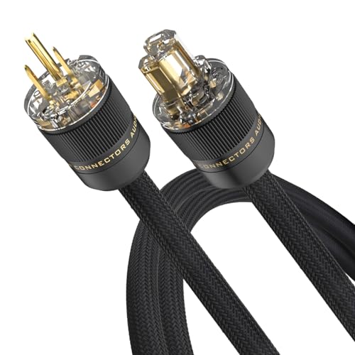 Audiocrast HiFi Power Cable, Hi-End Braided Sleeve Amplifier Power Cord Guage-10AWG OD 17MM, Audiophile High-End AC Power Cable Wire with Gold US Plug+IEC320 C13 Connector (3.3FT/1M)
